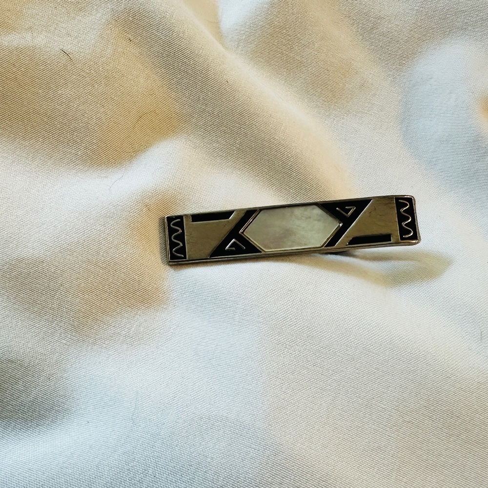 Vintage 1950 mother of pearl and silver tie clip